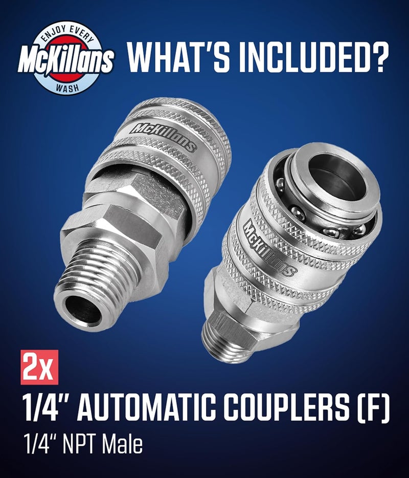 McKillans ® 1/4” Nozzle Automatic Quick Connect Fittings - Stainless Steel 1/4” NPT Male Quick Connect Couplers - Coupler for Pressure Washer Gun - Pack of 2 - Image 5